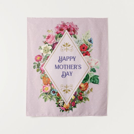 ヴィンテージ水彩花花園ピンク タペストリー (正面)