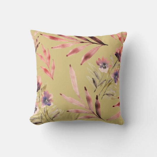 ヴィンテージ水彩花葉類 クッション (正面)