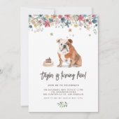 ヴィンテージ水彩英語ブルドッグ誕生日パーティー 招待状 (正面)