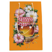 ヴィンテージ水彩蜂蜜の瓶の花の郷愁 ミディアムペーパーバッグ (正面)