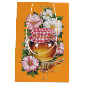 ヴィンテージ水彩蜂蜜の瓶の花の郷愁 ミディアムペーパーバッグ (裏面)