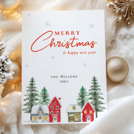 ヴィンテージ水彩赤いクリスマス シーズンカード