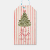ヴィンテージ水彩赤いストライプクリスマスツリー ギフトタグ (正面)