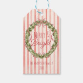 ヴィンテージ水彩赤いストライプクリスマスリース ギフトタグ (正面)