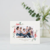 ヴィンテージ水彩赤ポインセチアのクリスマスフォト シーズンポストカード (スタンド正面)