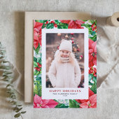 ヴィンテージ水彩赤ポインセチア縦写真 シーズンカード