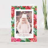 ヴィンテージ水彩赤ポインセチア縦写真 シーズンカード (正面)