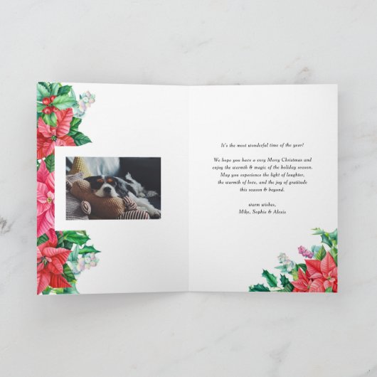 ヴィンテージ水彩赤ポインセチア縦写真 シーズンカード (内部)
