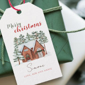 ヴィンテージ水彩赤緑クリスマスツリー ギフトタグ