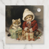 ヴィンテージ水彩野生生物チャイルドクリスマスプレゼント フェイバータグ (裏面)