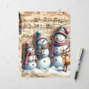 ヴィンテージ水彩雪だるまスクラップブック紙