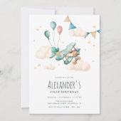 ヴィンテージ水彩飛行機の誕生日パーティー 招待状 (正面)