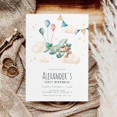 ヴィンテージ水彩飛行機の誕生日パーティー 招待状