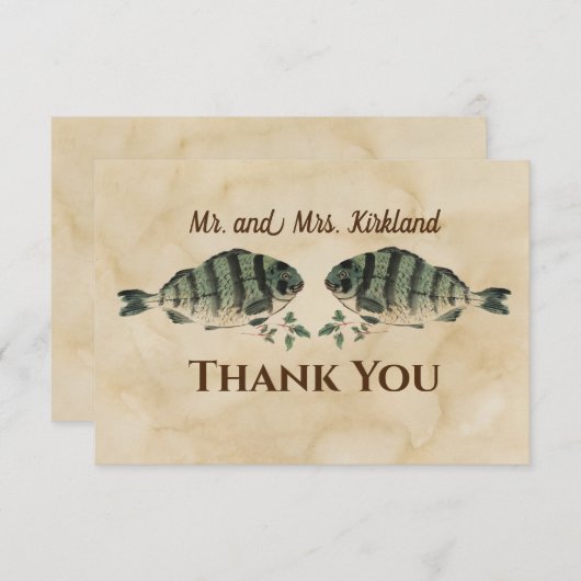 ヴィンテージ水彩魚のオリジナルメッセージカード サンキューカード (正面/裏面)