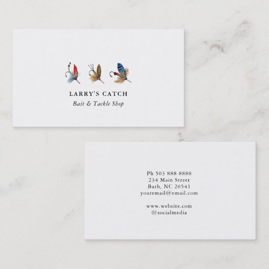 ヴィンテージ水彩魚釣りフック魚釣り 名刺 (正面/裏面)