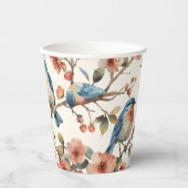 ヴィンテージ水彩鳥花紙カップ 紙コップ (正面)