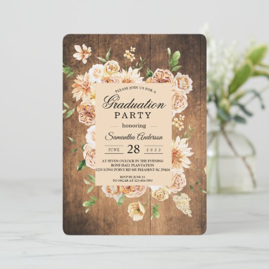 ヴィンテージ水彩黄色とオレンジ色の花のフレーム 招待状 (スタンド正面)