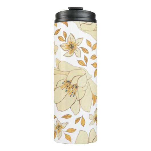 ヴィンテージ水彩黄褐色フローラルパターン タンブラー (正面)