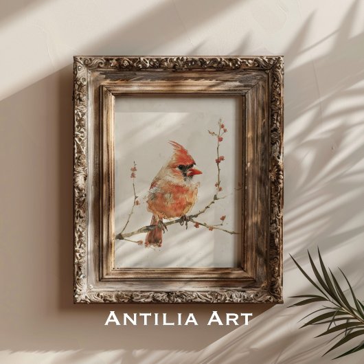 ヴィンテージ水彩(鳥)ショウジョウコウカンチョウオンブランチ ポスター