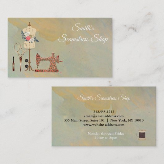 ヴィンテージ水彩Seamstress名刺 名刺 (正面/裏面)
