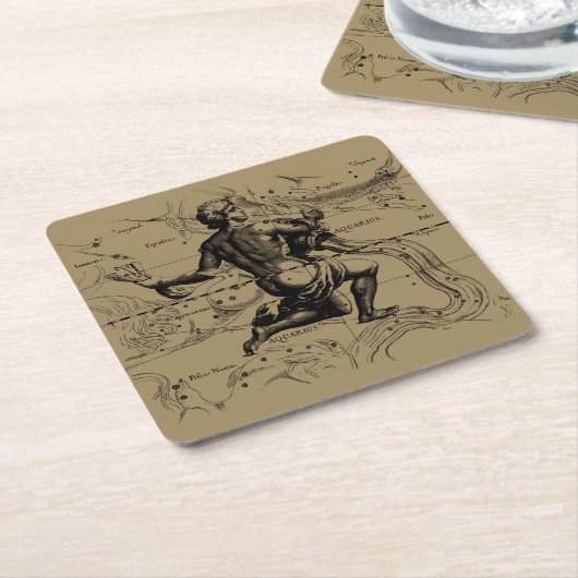 ヴィンテージ水族座Hevelius 1690 スクエアペーパーコースター (アングル)