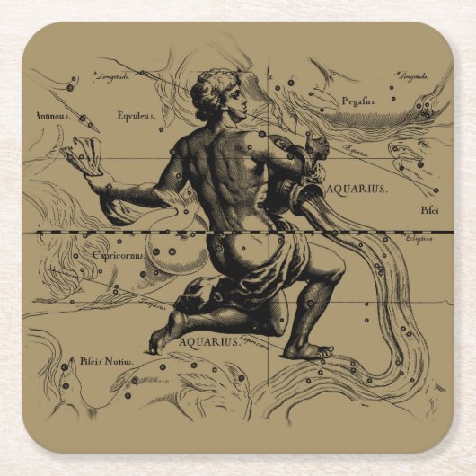 ヴィンテージ水族座Hevelius 1690 スクエアペーパーコースター (正面)
