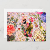 ヴィンテージ水玉模様カラフル花 ポストカード (正面/裏面)