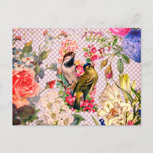 ヴィンテージ水玉模様カラフル花 ポストカード (正面)