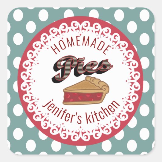 ヴィンテージ水玉模様タイポグラフィ自家製パイ スクエアシール (正面)