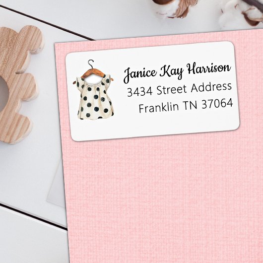 ヴィンテージ水玉模様ドレスガールベビーシャワーアドレス ラベル