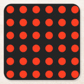 ヴィンテージ水玉模様ブラックレッドカラーレトロ クラシカル スクエアペーパーコースター (正面)