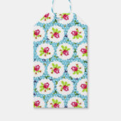 ヴィンテージ水玉模様緑の赤いバラの花 ギフトタグ (正面)