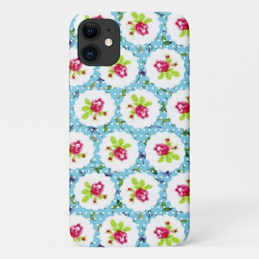 ヴィンテージ水玉模様緑の赤いバラの花 Case-Mate iPhoneケース (裏面)