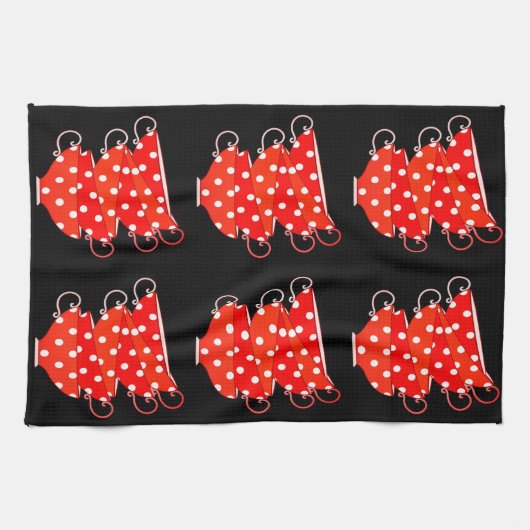 ヴィンテージ水玉模様赤と白お洒落 キッチンタオル (横)