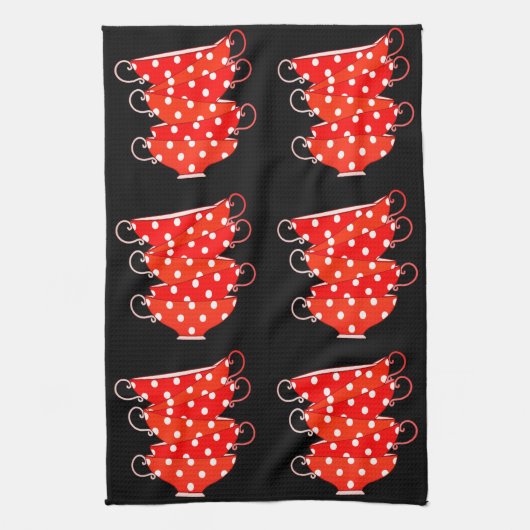 ヴィンテージ水玉模様赤と白お洒落 キッチンタオル (縦)