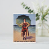 ヴィンテージ水着おもしろい傘ポスター ポストカード (スタンド正面)