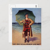 ヴィンテージ水着おもしろい傘ポスター ポストカード (正面/裏面)