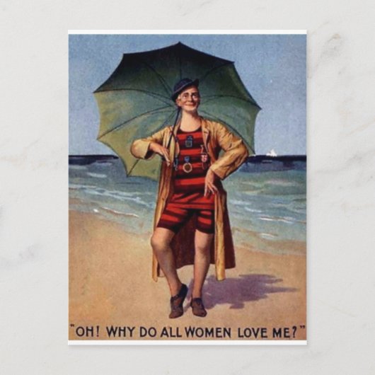 ヴィンテージ水着おもしろい傘ポスター ポストカード (正面)