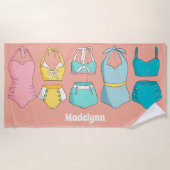 ヴィンテージ水着パーソナライズされた ビーチタオル (正面)