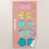 ヴィンテージ水着パーソナライズされた ビーチタオル (正面)