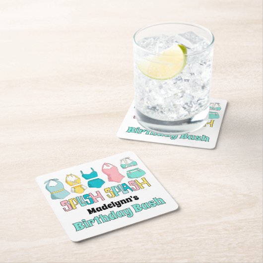 ヴィンテージ水着プールパーティー スクエアペーパーコースター (インサイチュ)