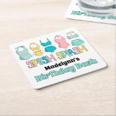 ヴィンテージ水着プールパーティー スクエアペーパーコースター (アングル)