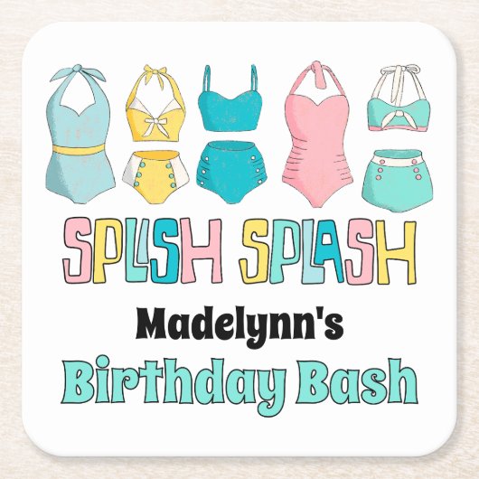 ヴィンテージ水着プールパーティー スクエアペーパーコースター (正面)
