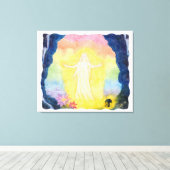 ヴィンテージ水絵画色の天使と虹 キャンバスプリント (インサイチュ (ウッドフロア))