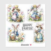 ヴィンテージ水色お洒落フローライースターバニー シール (シート)