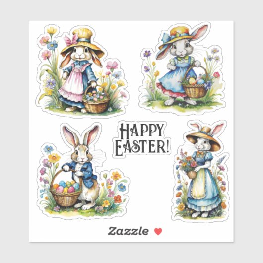 ヴィンテージ水色お洒落フローライースターバニー シール (シート)