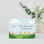 ヴィンテージ水色かわいい母カモと子供たち シーズンポストカード (スタンド正面)