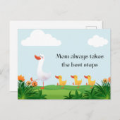 ヴィンテージ水色かわいい母カモと子供たち シーズンポストカード (正面/裏面)