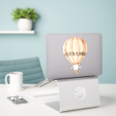 ヴィンテージ水色さびクリーム熱気球 シール (デスク上のノートパソコン)