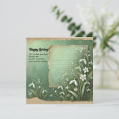 ヴィンテージ水色の雪の滴と引き裂かれた紙 シーズンカード (スタンド正面)